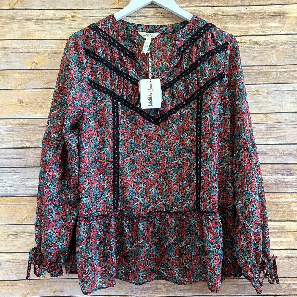 Matilda Jane Carol Top Sheer Peasant Blouse Size Small NWT